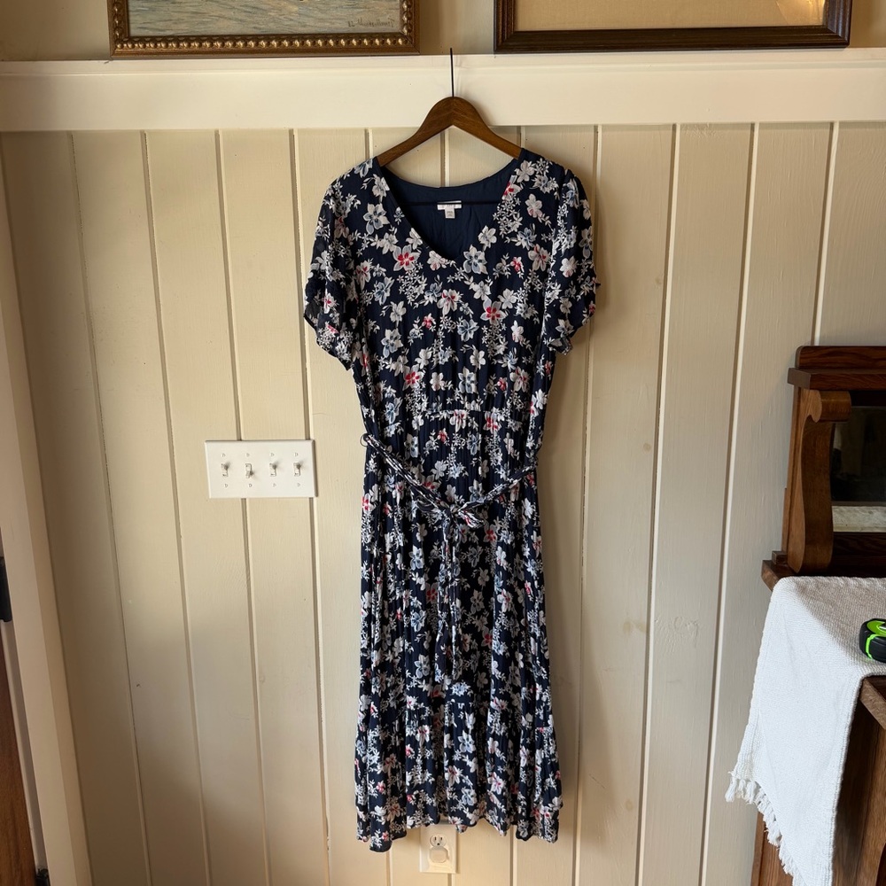 Women’s J. Jill Navy Floral Midi Dress, Size Large - Picture 1 of 9